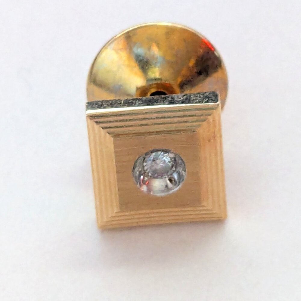 IBG 14KT Solid Gold Genuine Diamond Square Lapel Tie Tac